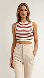 Dames Cropped Tanktop met Geribde Nautische Strepen – Zomeroutfit in Stretch Gebreide Stof, Verkrijgbaar in XS tot L 4