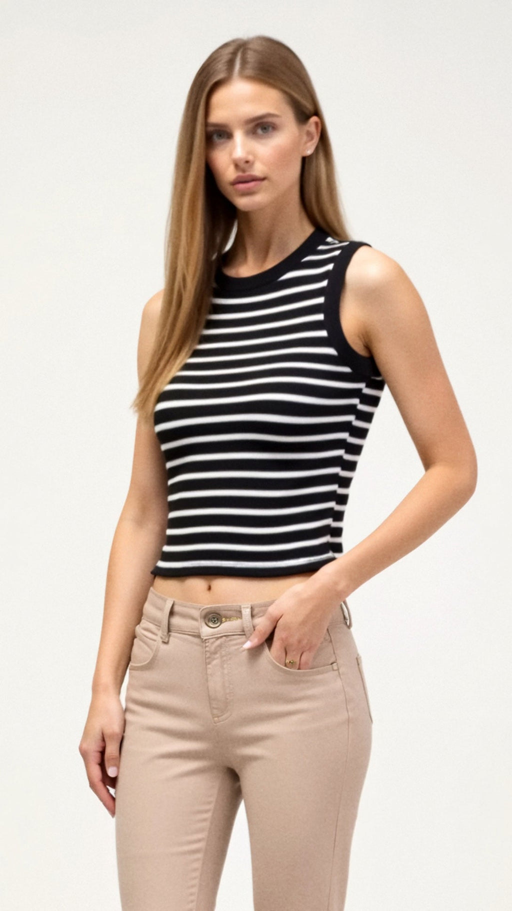 Dames Cropped Tanktop met Geribde Nautische Strepen – Zomeroutfit in Stretch Gebreide Stof, Verkrijgbaar in XS tot L 9