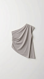 Dames Top met Eén Schouder van Luxe Stretchstof – Asymmetrisch Ontwerp in Duifgrijs, Saliegroen en Wit - Tops Dames 5