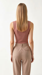 Mouwloze Dames Top met Geribde Stof en Parelversieringen - Elegante Tops Dames voor Casual en Formele Gelegenheden 1