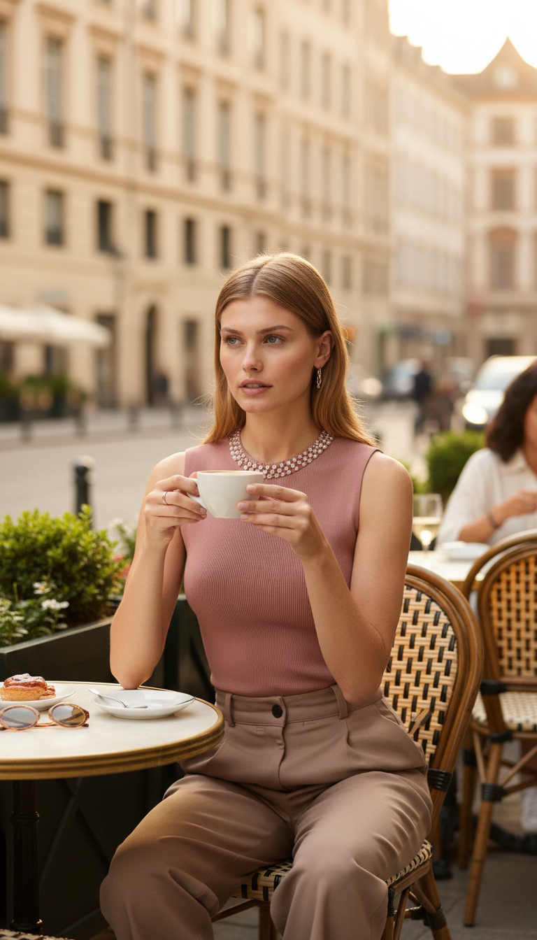 Mouwloze Dames Top met Geribde Stof en Parelversieringen - Elegante Tops Dames voor Casual en Formele Gelegenheden 2